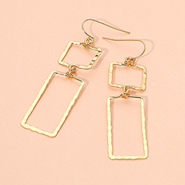18K Gold Dipped Brass Metal Hammerd Open Geometric Rectangle Link Drop Dangle Earrings