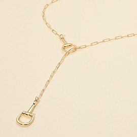Metal Horsebit Link Sliding Accent Paperclip Chain Necklace