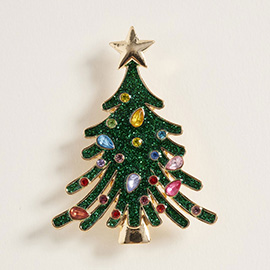 Star Top Glittered Christmas Tree Pin Brooch