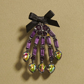 Bow Accent Glass Stone Skeleton Hand Pin Brooch