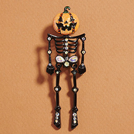 Halloween Pumpkin Skeleton Pin Brooch