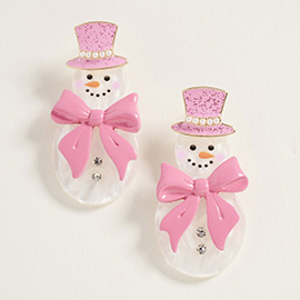 Holiday Bow Accent Snowman Earrings