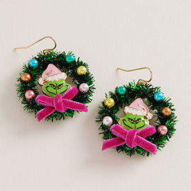 Holiday Green Monster Wreath Dangle Earrings