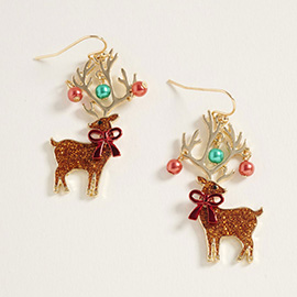 Holiday Ornament Embellished Reindeer Dangle Earrings