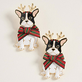 Holiday Reindeer French Bulldog Earrings