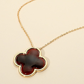 Celluloid Acetate Quatrefoil Pendant Long Necklace