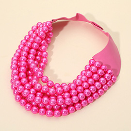 Multi Layered Pearl Beaded Collar Magnetic Necklace
