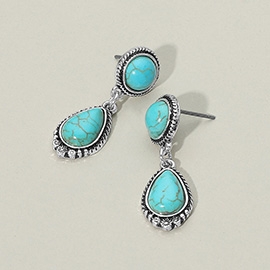 Western Turquoise Teardrop Stone Dangle Earrings