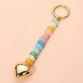 Metal Heart Tip Pointed Colorful Resin Round Beaded Bag Charm / Keychain