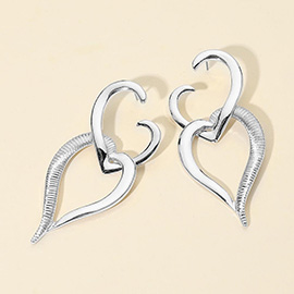 Bold Sculptural Metal Heart Dangle Earrings