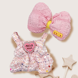 Mini Doll Matching Bow Tweed Overall Outfit Set