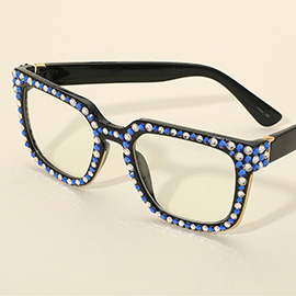 Crystal Embellished Clear Lens Wayfarer Sunglasses