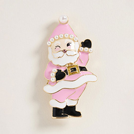 Pearl Enamel Santa Pin Brooch