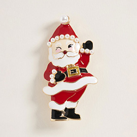 Pearl Enamel Santa Pin Brooch