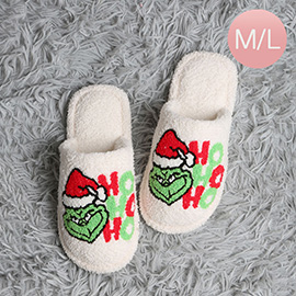 HO HO HO Holiday Green Monster Soft Home Indoor Floor Slippers