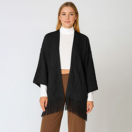 Fringe Trim Crochet Draped Shawl Wrap Cardigan
