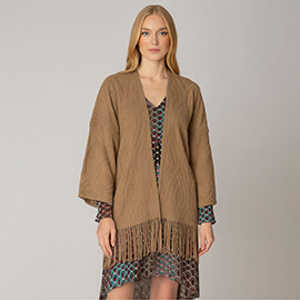 Fringe Trim Crochet Draped Shawl Wrap Cardigan