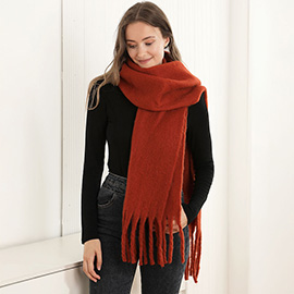 Oversized Solid Color Long Fringed Oblong Winter Scarf