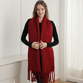 Oversized Solid Color Long Fringed Oblong Winter Scarf