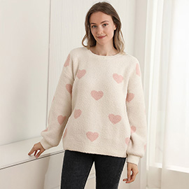 Heart Pattern Crew Neck Sweater