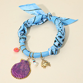 Bold Sea Shell Pearl Crab Charm Embellished Nautical Scarf Statement Necklace