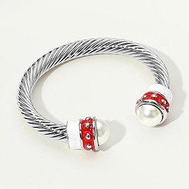 Pearl Tip Enamel Two Tone Cuff Bracelet