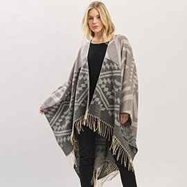 Aztec Pattern Fringe Ruana Poncho