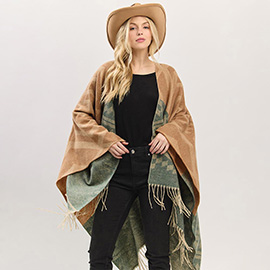 Aztec Pattern Fringe Ruana Poncho