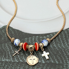 Cross Ceramic Ball Charm Beaded Necklace
