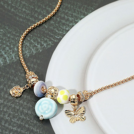 Butterfly Flower Ceramic Charm Beaded Necklace