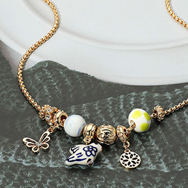 Butterfly Ceramic Bird Charm Beaded Necklace