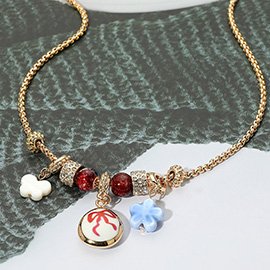 Butterfly Ceramic Flower Bow Disc Charm Beaded Necklace