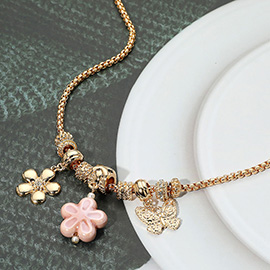 Butterfly Ceramic Flower Charm Beaded Necklace