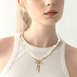 Bow Charm Fabric Necklace