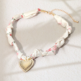 Heart Charm Fabric Necklace