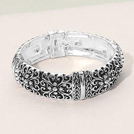 Antique Metal Floral Ornate Stretch Bracelet