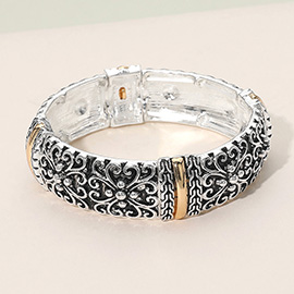Antique Metal Floral Ornate Stretch Bracelet