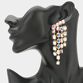 Rectangular Stone Cluster Drop Chandelier Statement Evening Earrings