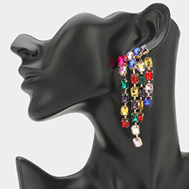 Rectangular Stone Cluster Drop Chandelier Statement Evening Earrings