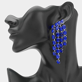Rectangular Stone Cluster Drop Chandelier Statement Evening Earrings