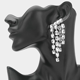 Rectangular Stone Cluster Drop Chandelier Statement Evening Earrings