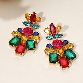 Stone Cluster Dangle Evening Earrings