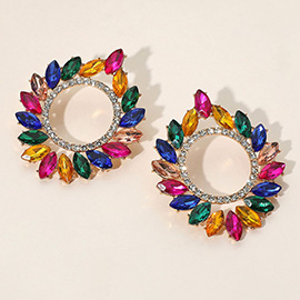 Marquise Stone Cluster Open Circle Statement Evening Earrings
