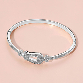 Stone Paved Buckle Accent Hinged Bangle Bracelet