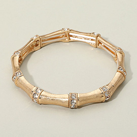 Stone Paved Pointed Metal Bamboo Stretch Bracelet
