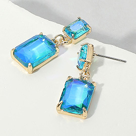 Rectangular Stone Cluster Dangle Evening Earrings