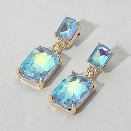 Rectangular Stone Cluster Dangle Evening Earrings