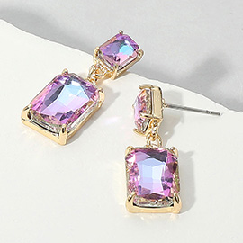 Rectangular Stone Cluster Dangle Evening Earrings