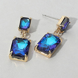 Rectangular Stone Cluster Dangle Evening Earrings