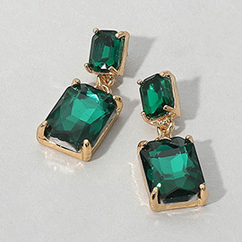 Rectangular Stone Cluster Dangle Evening Earrings